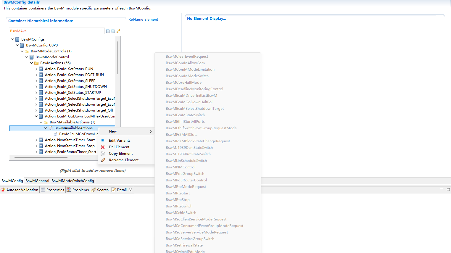 Action configuration